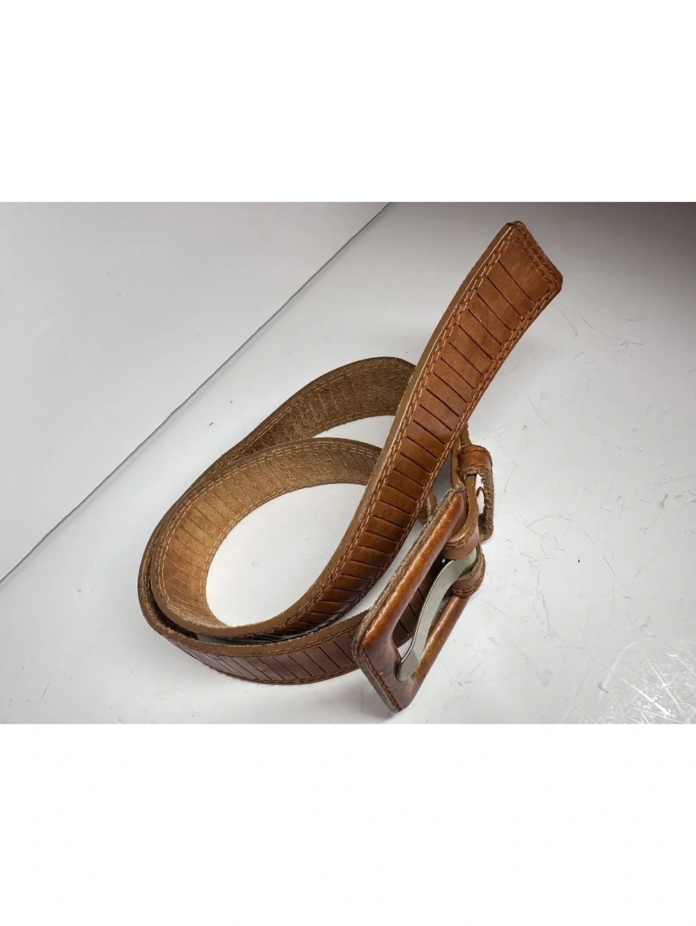 Vintage First Issue Textured Brown Leather-Wrapped Buckle Belt Size M